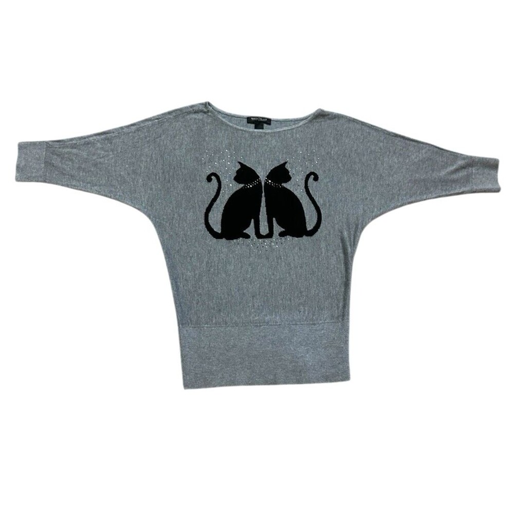 Black Cats sweater whimsygoth sparkle soft bat wing sleeve gray S pullover